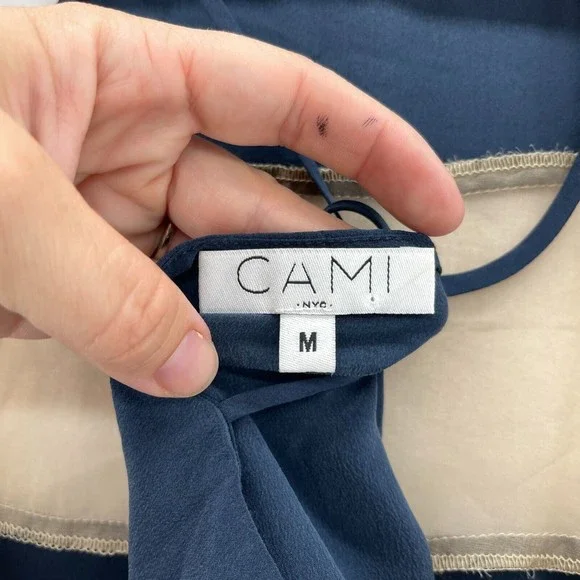 Cami NYC The High Top Cami Tank Top Size M Navy Blue Silk Cross Back Sheer Panel - Picture 6 of 8